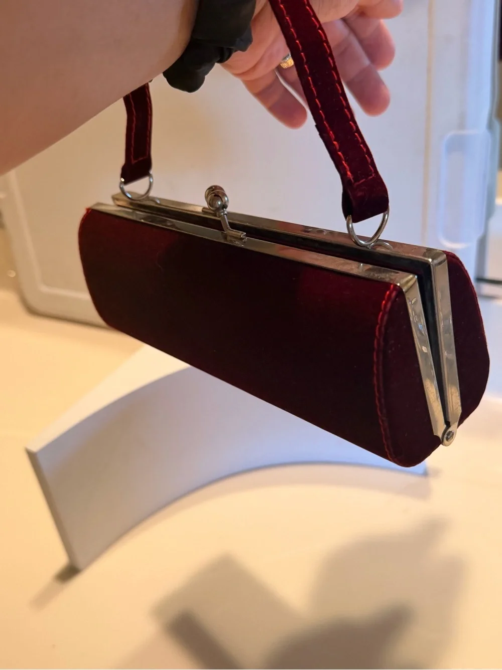 Velvet Evening Clutch Wristlet in Deep Burgundy